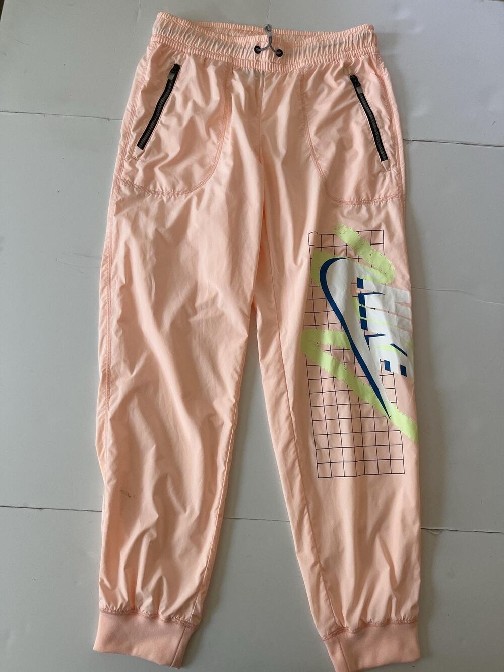 Nike Pants Women M Peach Blush Archive Retro 90s Graphic Lightweight Jogger Flaw